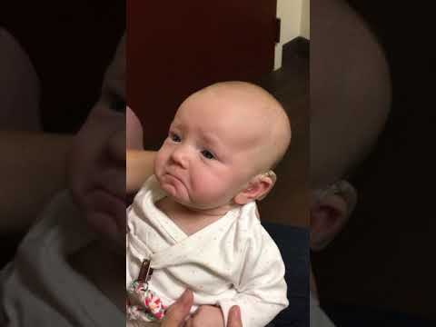 My baby hears me for the first time and is almost moved to tears!