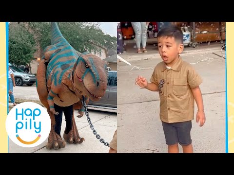 Dinosaur Loving Boy Speechless As T-Rex Enters Birthday Party