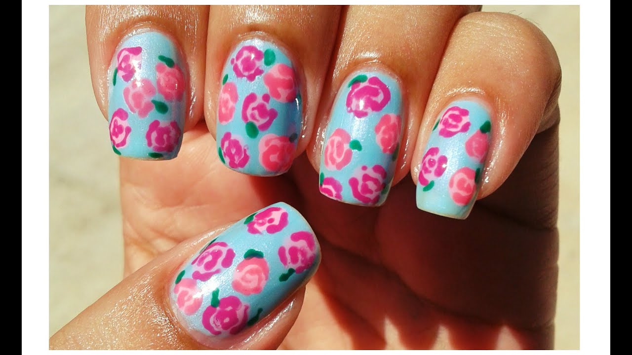 Unhas Decoradas com Rosas - Floral Nail Art Tutorial
