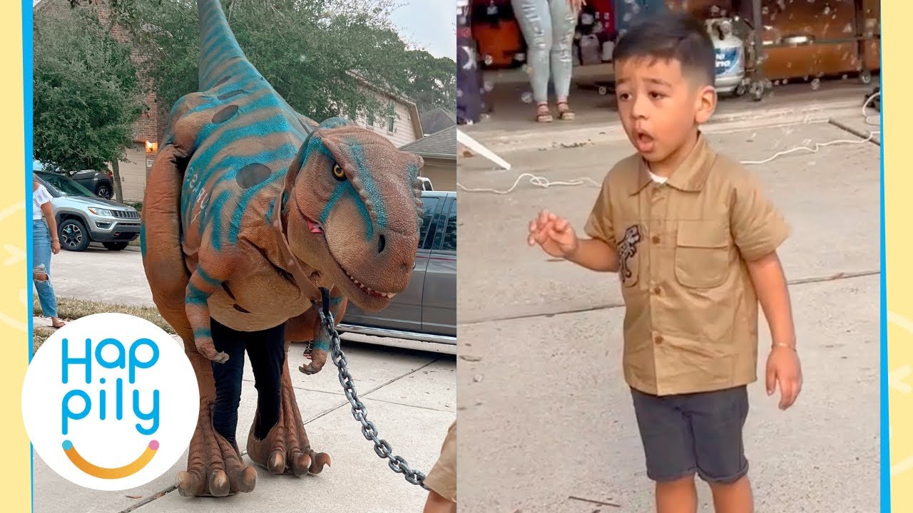 Dinosaur Loving Boy Speechless As T-Rex Enters Birthday Party