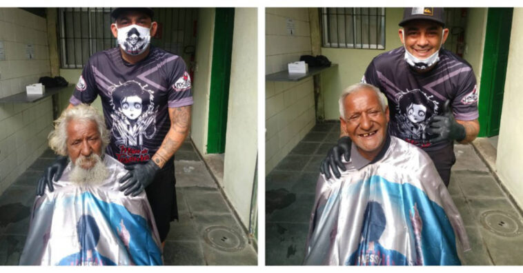 Barbeiro transforma morador de rua