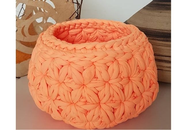 cesto de crochê salmão