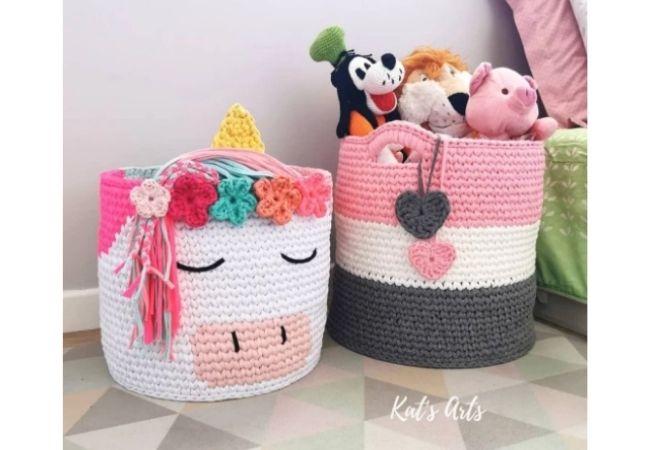 cesto de crochê unicórnio
