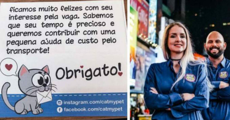 Empresa dá R$ 20 e cartão de agradecimento para candidatos a emprego