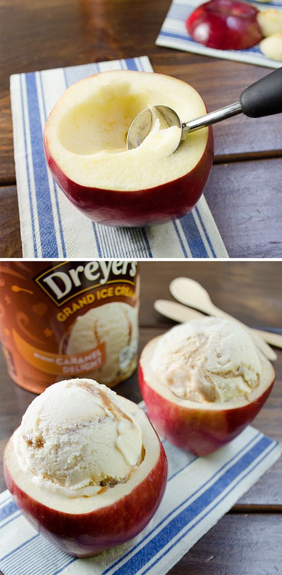 tomar sorvete na casca de maçã