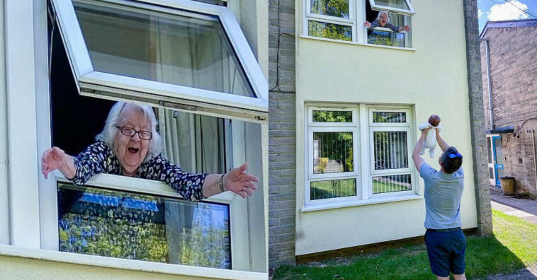 Idosa se emociona depois de conhecer bisneto recém-nascido pela janela