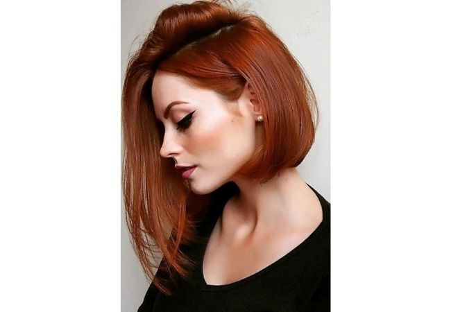 long bob com franja ruivo