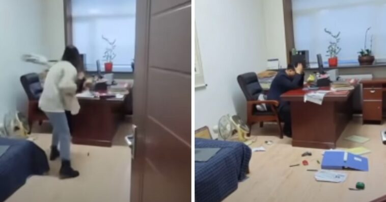 Mulher bate em assediador com esfregão