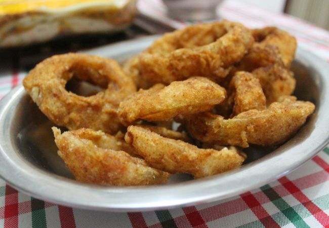 anéis de cebola veganos