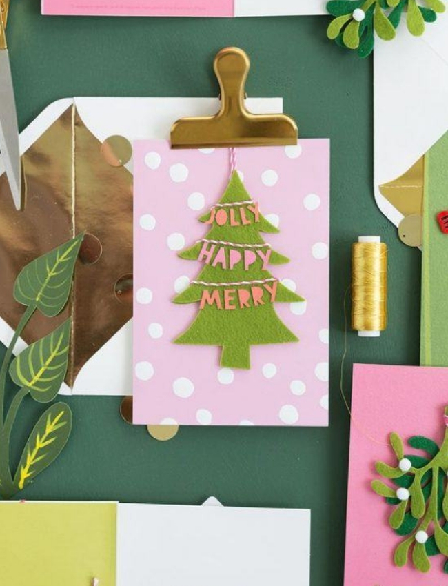 fazer artesanato de natal feltro cartão