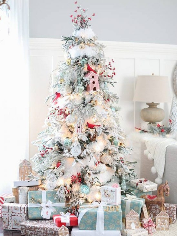 modelo arvore de natal branca passaros