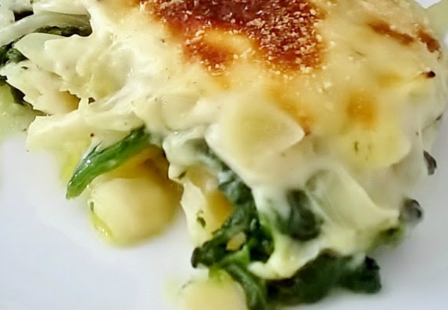 bacalhau com natas e espinafre