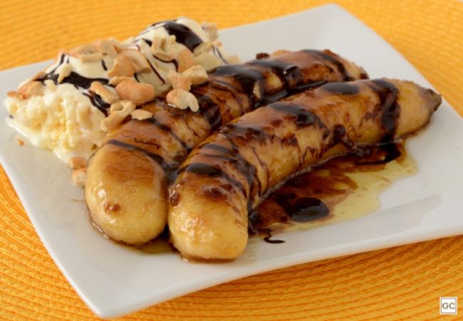 banana flambada com castanha
