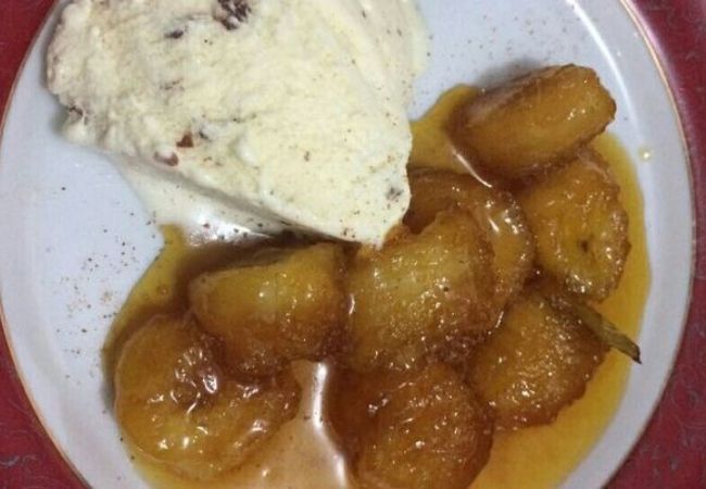 banana flambada com sorvete