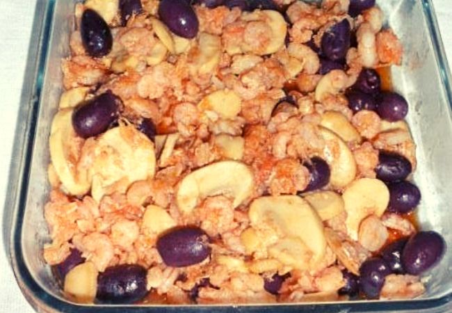 camarão com cogumelo e azeitona