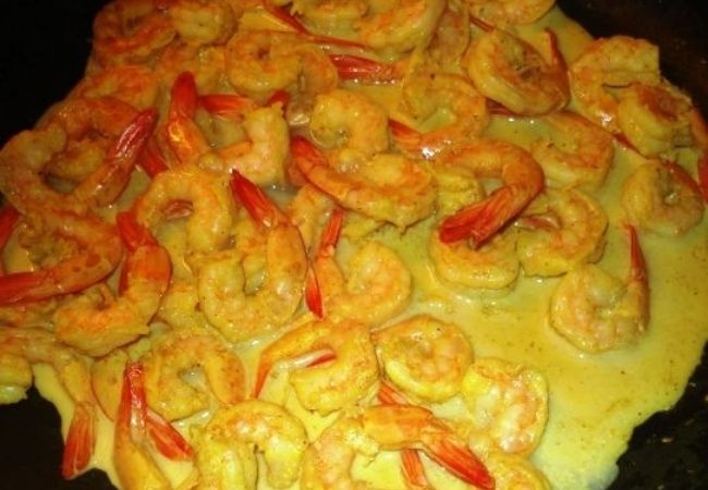 receita de camarão com curry