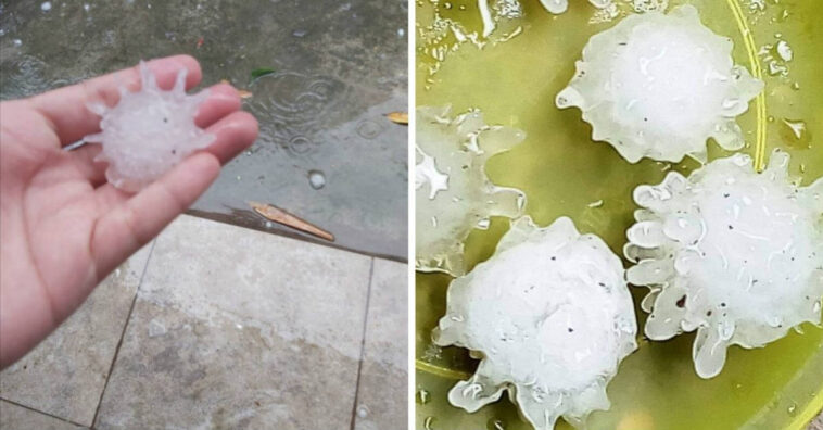 chuva de granizo em formato de coronavírus