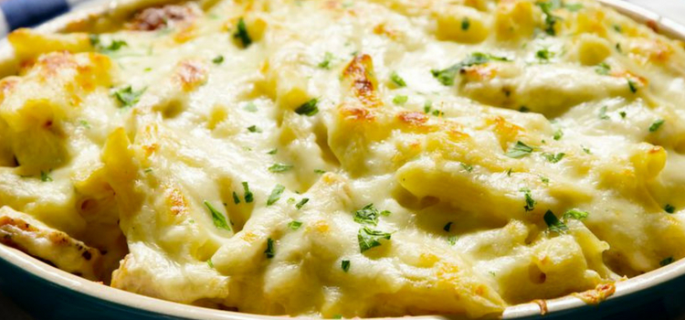receita de como fazer macarrão gratinado com frango e molho de queijo
