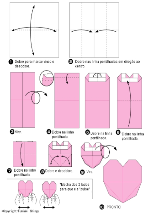 como fazer origami de coração