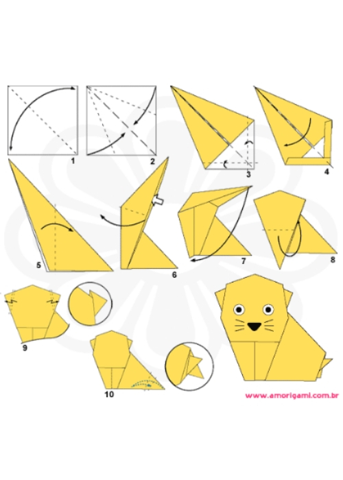 como fazer origami de gato