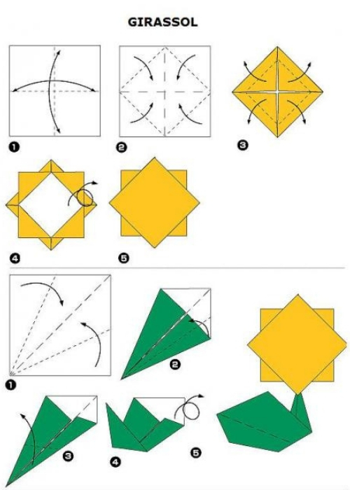 como fazer origami de girassol