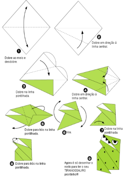 como fazer origami de tiranossauro