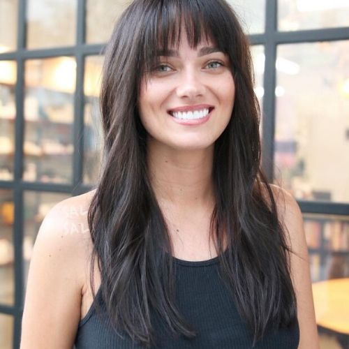 ideia cortes de cabelo liso longo e franja