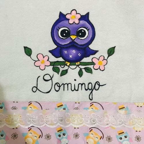 pintura em pano de prato coruja dia da semana