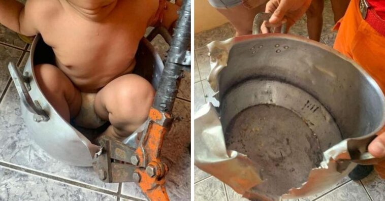criança fica presa em panela