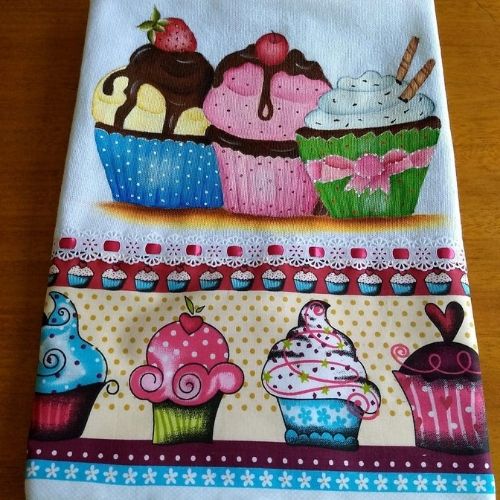 pintura em pano de prato cupcakes