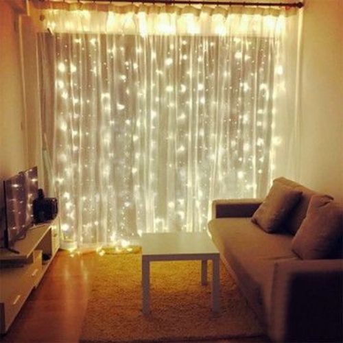 modelo decoração com cortina de led sala