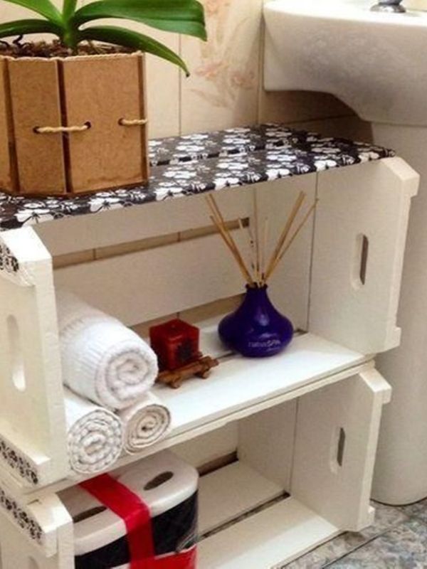 decoração de banheiro com caixotes de feira