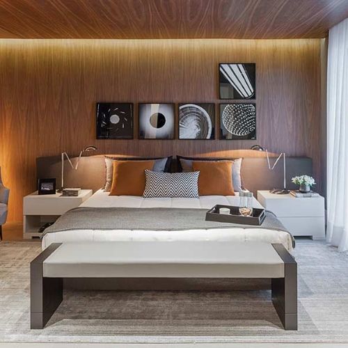 decoração de quarto de casal revestimento madeira