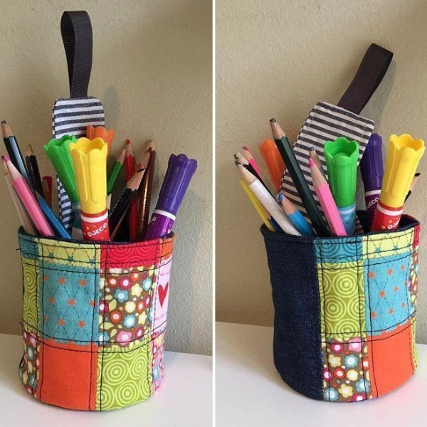 fazer decoração com patchwork porta-canetas