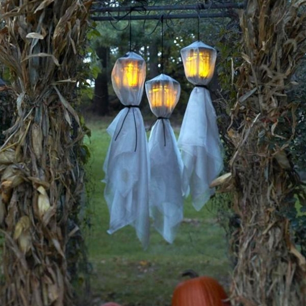 ideias de decoração de halloween fantasma luminarias