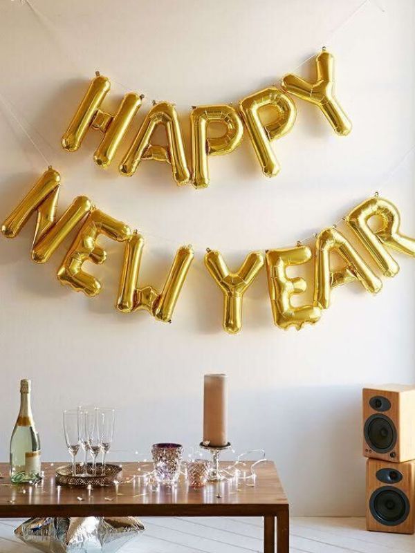 decoração de ano novo letreiro de balão