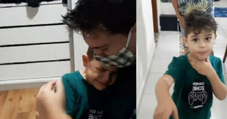 depois de cura da covid, pai reencontra filho vídeo