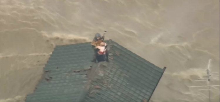 durante enchente casal é resgatado com seus cachorros