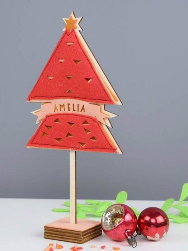 modelo enfeites de natal de feltro arvore palito