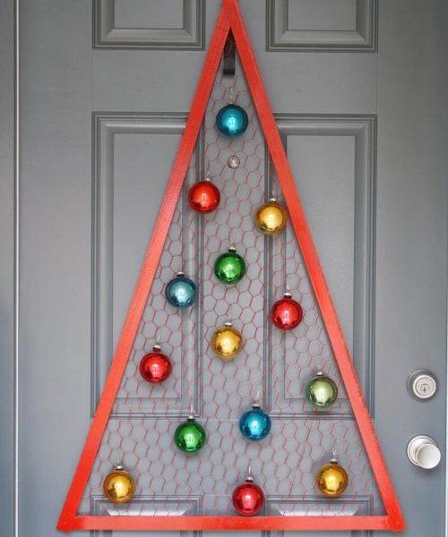 ideia enfeites de natal para porta árvore fita