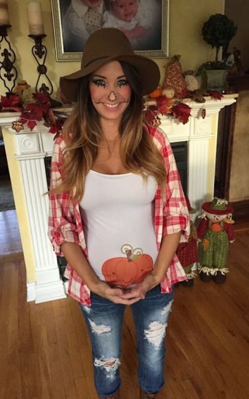 fantasias para grávida espantalho com abóbora