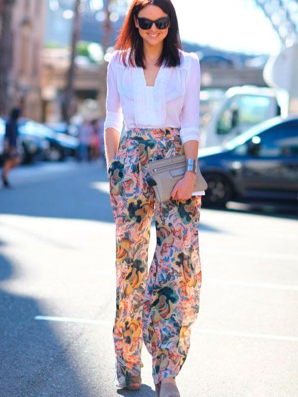 calça pantalona estampada social