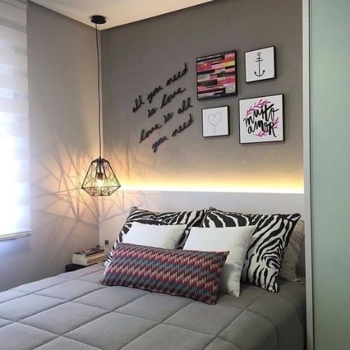 decoração de quarto simples fita de led na cabeceira