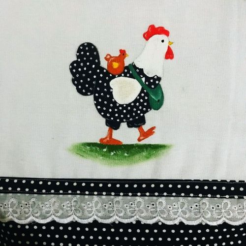 pintura em pano de prato galinha