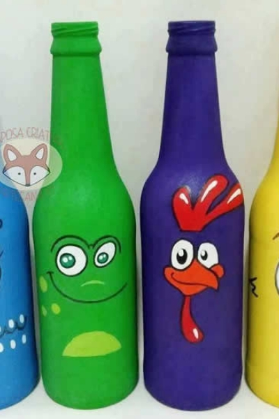 fazer garrafas de vidro decoradas pintura infantil