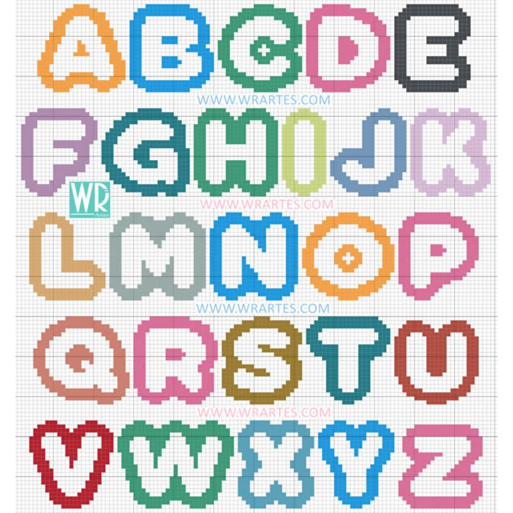 modelo grafico ponto cruz alfabeto colorido