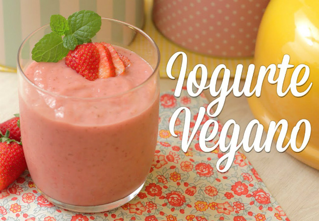 iogurte caseiro vegano de morango
