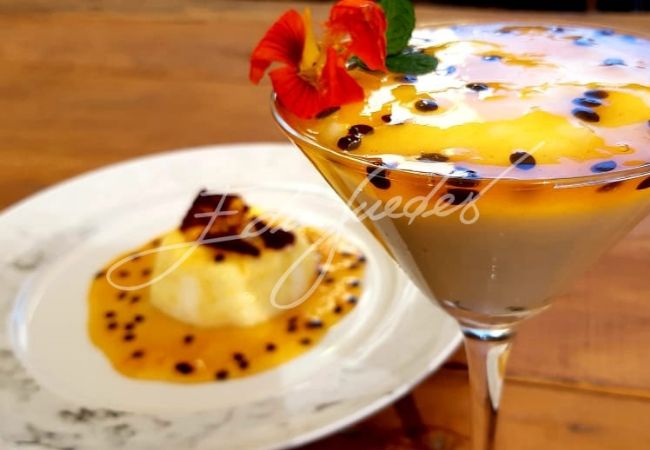 com calda de maracujá