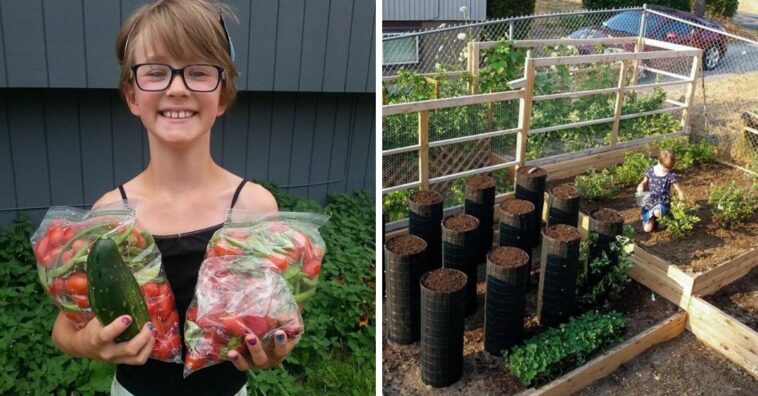 menina faz horta para alimentar necessitados