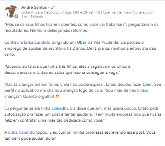 mãe sem emprego postagem